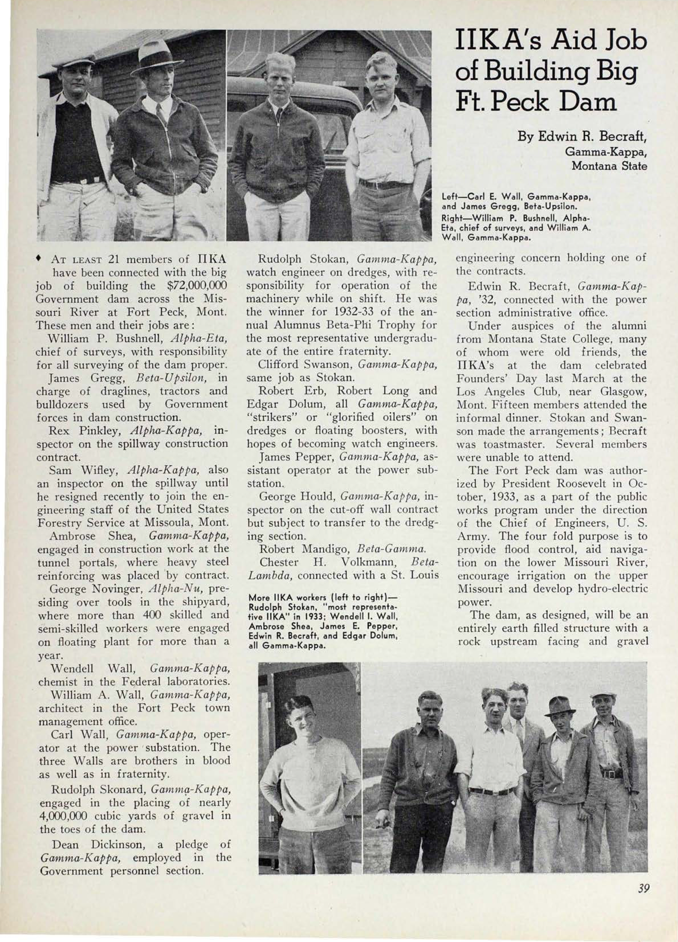 Pi Kappa Alpha's Aid Job of Building Big Ft.Peck Dam